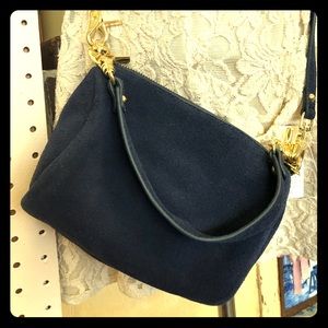 New With Tags blue suede cylinder crossbody